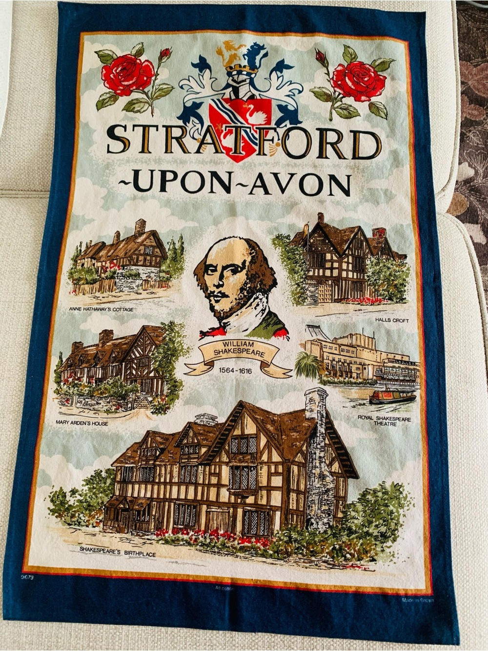 Vintage 100% Cotton Tea Towel Featuring Stratford-Upon-Avon